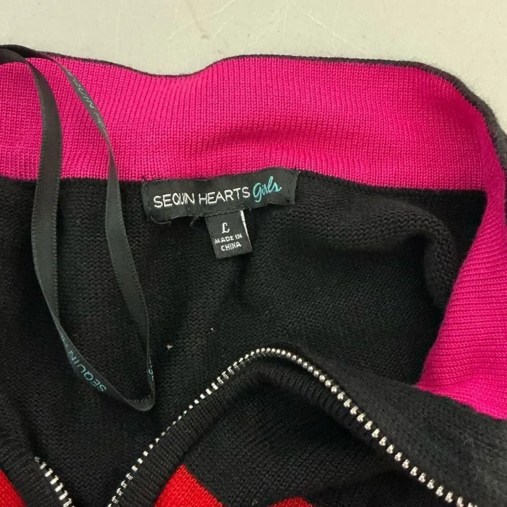 Sequin Heart girls Black Dress with Pink and Blue Stripes size L